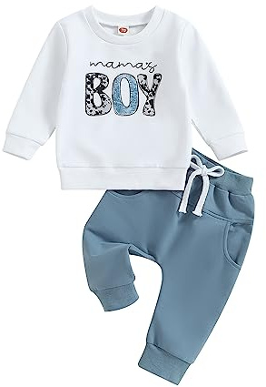 Carolilly Ensemble Vêtement Enfant Bébé Garçon de 2 Pièces, Sweats à Manches Longues + Pantalon Taille Elastique (0-5 Ans)