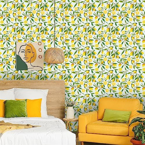 Papiers Peints Bleu Citron Jaune Papier Peint Adhesif Mural Salon Papier Adhesif pour Meuble Papier Peint Intissé Facile à Peler Papier Adhésif Décoratif Cuisine 40x100cm