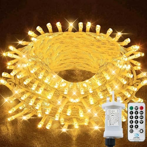 LITYBY Fairy Lights Mains Powered, 50M 500LED String Lights Plug in, 8 Modes Remote Control Christmas Fairy Lights, Indoor/Outdoor for Bedroom,Gazebo,Wedding, Christmas Decorations(Warm White)