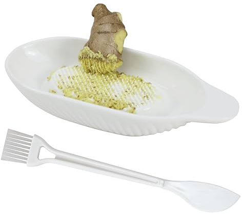 EIKS Ceramic Ginger Grater Plate with Scraper for Grinding Wasabi Ginger Garlic Cheese Fruits Vegetables