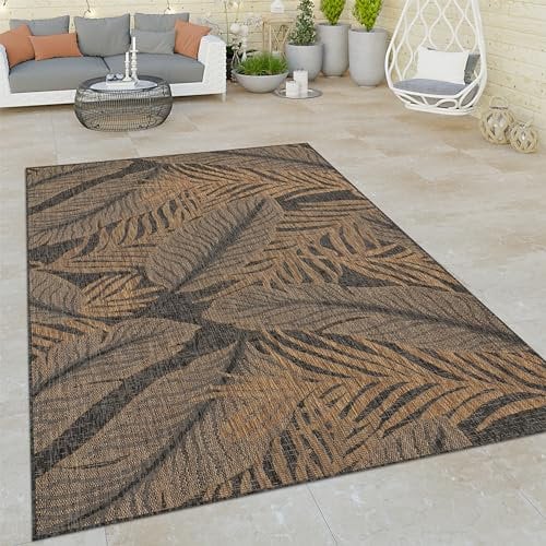 Paco Home Outdoor Teppich Flachgewebe in Sisaloptik mit Palmen-Muster langlebig Modern, witterungsbeständig & strapazierfähig Ideal für Terrasse, Garten & Balkon, Beige Anthrazit, Grösse:120x160 cm