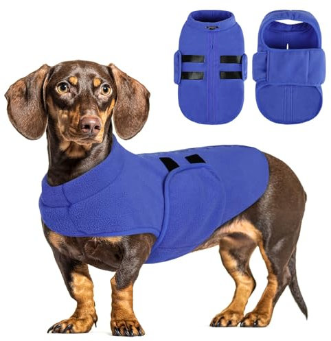 PUZAUKAL Hundepullover Fleece Weste Hundemäntel Winter Warmer Hundeweste für Kleine Hunde Weicher Fleece Hundejacke mit Geschirr Pullover für Mittel Großen Hund Katze-Blau(S)