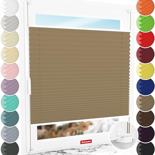 Schuette® Plissee ohne Bohren ● Thermo Kollektion: Mocha Dream (Hellbraun) ● 85x100cm (Breite x Höhe) ● Suprafix Faltrollo X Klemmfix Rollo ● Blitzschnelle Montage inkl. Video