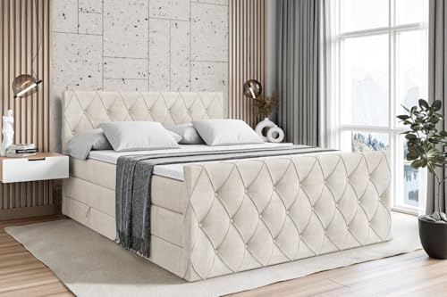 ALTDECOR Boxbett H3 H4 Matratze Amay King - 140x200 - Beige | Lattenrost, Topper, Boxspringbett mit Bettkasten, Bett mit Stauraum, Doppelbett, Polsterbett