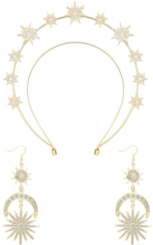 Amabro Halo Krone Sterne Kristall Stirnband, Stern Kostüm Glitzer Haarreif Engel Haarreif Sterne Boho Braut Hochzeit Kopfschmuck Für Frauen Silvester Party Zubehör Kostüm Sonne