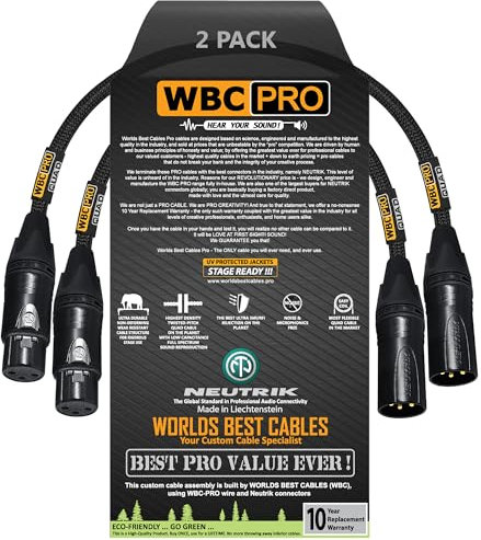 2 Units - 1.5 Foot - WBC-PRO-QUAD Ultra-Silent Ultra-Flexible Balanced Star-Quad Cable with Neutrik Male & Female XLR Plugs & Black Tweed Jacket