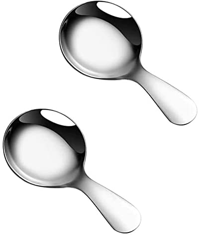 2 Packs Short Handle Spoons Salt Stainless Steel Dessert Spoon Sugar Condiments Spoons Small Spoon Round Head Coffee Bean Spoon Tea Supplies Dishwasher Safe
