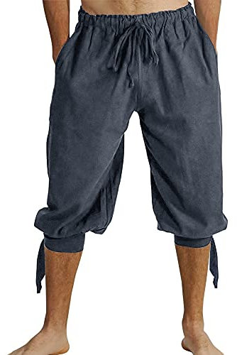 Runcati Kurze Hosen Herren Pluderhose mit Schnürung Wikinger Sommerhose Pirat Mittelalter Kostüm Freizeit Strand Shorts, Grau, XL
