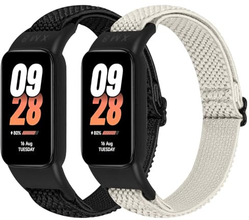 BTTNG Correa Elástica Compatible con Xiaomi Band 8 Active/Redmi Smart Band 2, 2 Pack Ajustable elástico de nylon Solo Loop Pulseras Deportes para Xiaomi mi Band 8 Active