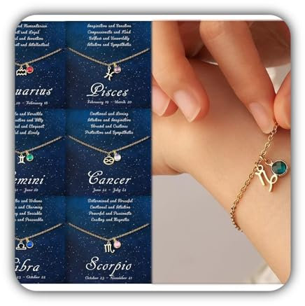 Sternzeichen-Armband für Frauen - Konstellationsarmband - Benutzerdefiniertes Geburtsstein-Armband - Fische geschichtetes Armband mit Konstellationskarte