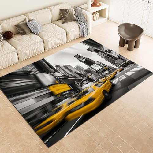 Stadtfotografie New York Times Square Teppich Schlafzimmer Waschbar Teppich Wohnzimmer, Weiche Flanell Teppiche, Teppich Kurzflor Pflegeleichter, Anti-Rutsch Unterseite 60 x 90cm