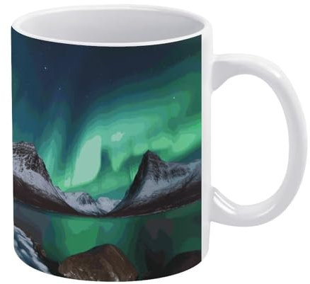NTVOWPZO Kaffeetassen Große Kaffeetassen Aurora Borealis Keramik Kaffeetassen für Frauen Reise Kaffeetasse mit Griff Lustige Tasse Teetassen für Latte Hot Tea Cappuccino