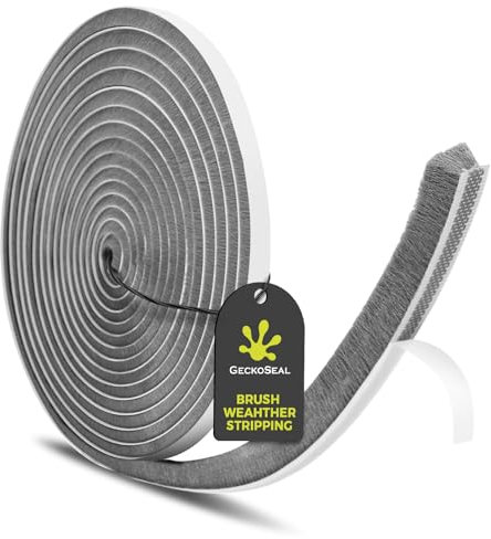 GeckoSeal 6 m Burlete Ventana Corredera, 9 mm (A) x 9 mm (G) Burlete Puerta Corredera Autoadhesiva, Protegida Contra el Polvo, Bloqueo de Viento, Burlete Cepillo Puerta Para Puertas - Gris