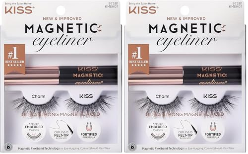KISS Magnetic Lash Collection Eyeliner & Lash Set 1 Paar magnetische Wimpern und magnetischer Eyeliner, Charm, wiederverwendbare synthetische Wimpern mit 5 doppelt starken Magneten (Packung mit 2)