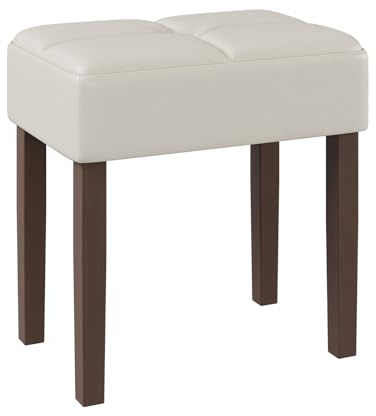 EOSVALO Schminkhocker Sitzhocker Ottoman 47.5x33x45.7cm Beige | Polsterhocker aus Kunstleder, Fußhocker bis 113kg, für Wohnzimmer, Flur & Schlafzimmer