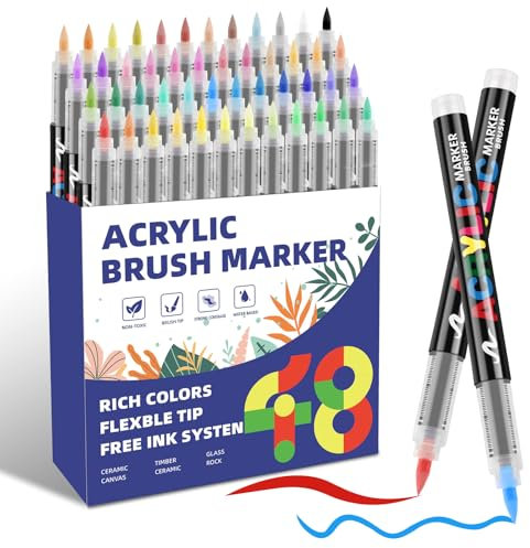 colpart Acrylic Paint Pens - 48 Colors Direct flow acrylic marker, Waterproof Permanent Marker Pens for Rock Painting, Plastic, Glass, Wood, Ceramic, Metal, Tires, and Canvas.