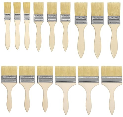 Flachpinsel Set, 15 Stück Pinselset Malerpinsel Set mit Holzgriff, Pinsel Set für Farben Lack Klebstoffe, Flachpinsel Lasurpinsel für DIY, Malerbedarf zum Streichen, 23/38/50/62/75 mm Breite