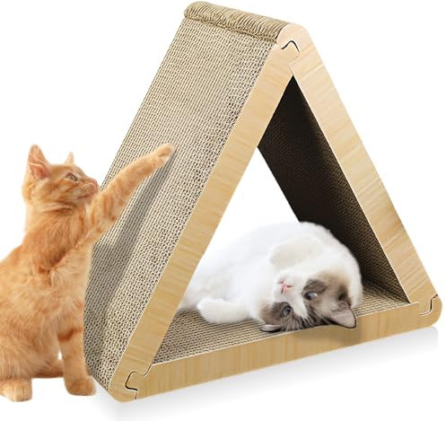 PRITOK Rascador Triangular para Gatos de Cartón de Doble Cara con Capacidad de Montaje para el Cuidado de las Garras