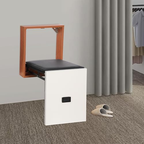 UHDUIG Wandklappstuhl Klappbank Wand Badewannensitz Klappstuhl Schuhwechselhocker Duschhocker Kann für Schnelle Schuhwechsel oder Ruhepausen Verwendet Werden, Belastbar bis 150 kg (Holz)