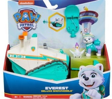 Coffret pour Pat Patrouille Deluxe Everest + Grand Chasse Neige + Poule et Snowboard - 2 Figurine + véhicule - Chien - Set Jouet+ 1 Carte