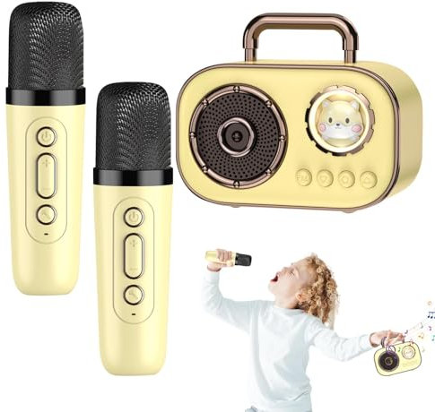 Microphone and Speaker Combo, Karaoke Machine with Microphones, Wireless Karaoke Machine with 2 Microphones - Rechargeable Long Battery Life Audio Supplies for Home