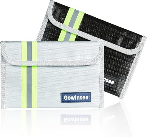 Gowinsee Feuerfeste Tasche, 2 Stück, 20,3 x 12,7 cm, Silikonbeschichtung, Klettverschluss, Schwarz, Polyester, Polyethylen, Feuerfest und wasserfest, für Wertsachen, Reise, Notfall, Alltag