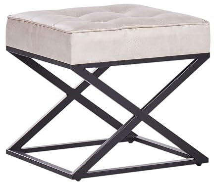 Hocker Kunstleder beige / schwarz quadratisch Metallbeine Retro Stil Murdo