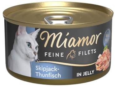 Miamor - Feine Filets in Jelly | Nassfutter für ausgewachsene Katzen mit Filetstückchen in Jelly. Fettarmes Ergänzungsfutter in der Dose ohne künstliche Zusätze | 24x100g Skipjack-Thunfisch