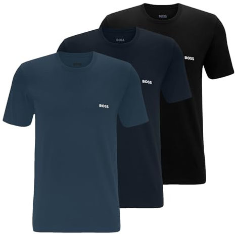 BOSS Herren Classic T-Shirts Kurzarm Shirts Pure Cotton Crew-Neck 3er Pack, Farbe:Mehrfarbig, Artikel:-989 Denim/Black/Navy, Größe:XL