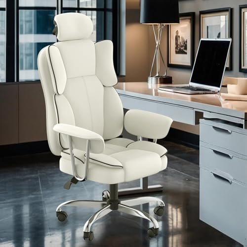 ELECWISH Office Chairs for Home with High Back PU Leather, Desk Chair with Tilt Function, Ergonomic Office Chair High Waist Protection for Home Office Furniture