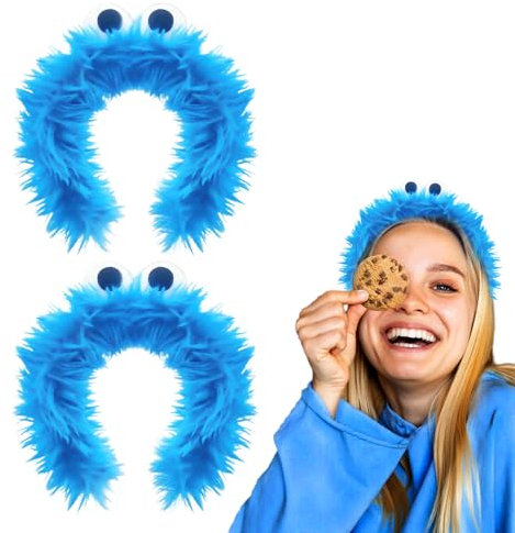 Fynleka 2Stk Blau Monster Haarreif - Cookie Haarreif Monster Karneval Fasching Kostüm Haarschmuck Accessoire für Damen
