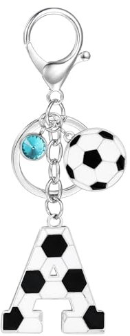 MWOOT Schlüsselanhänger Fußball Buchstabe A, Schlüsselanhänger mit Fussball Anfangsbuchstaben Anhänger für Jungen Mädchen, Fußballfans Geschenke Schlüsselringe für Rucksack Handtaschen Charms