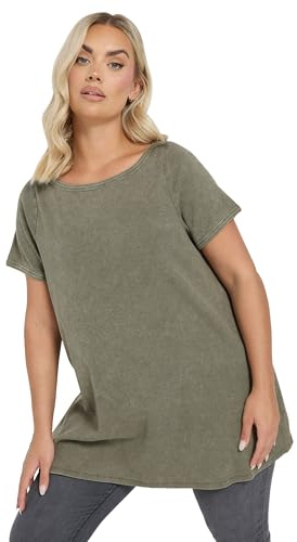 Yours Curve Acid Wash Ribbed Swing T-Shirt - Women's - Plus Size Curve