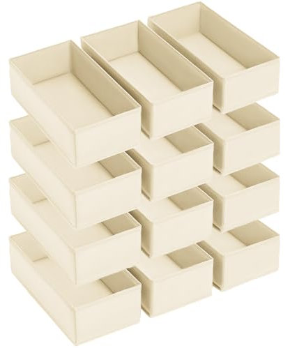 Homsorout Kleiderschrank Organizer Schubladen Organizer - Faltbare Aufbewahrungsbox Stoff Schubladen Ordnungssystem Unterwäsche Organizer für Hosen, Kleidung, Socken, 12 Stück Beige