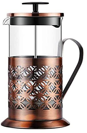 Cafetera de prensa francesa, jarra de vidrio de acero inoxidable, filtro de émbolo de café de acero inoxidable, cafetera manual, acabado de cobre, prensa de café, 350 ml