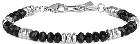 GAVU Schwarzer Onyx Armband mit silbernem Hämatit Perlenarmband für Herren