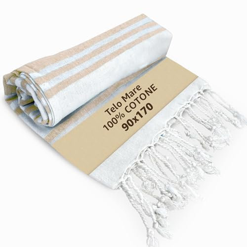 SONIT - Telo Mare Cotone Beige - Asciugamano Mare Leggero Antisabbia - Telo Cotone Leggero per Spiaggia, Pic-Nic e Viaggio - Asciugamano Salvaspazio