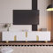 Mktoohzz Mobile TV bianco 180 cm - 4 ante, design elegante, superficie effetto marmo, gambe sferiche in legno
