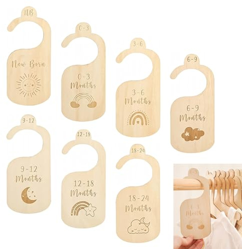 7 PCS Baby Wardrobe Dividers, Cartoon Baby Clothes Storage, Wood Safe Wardrobe Separators from Newborn to 24 Months, Baby Products, Wardrobe Organizers for Infant Newborn Boys & Girls