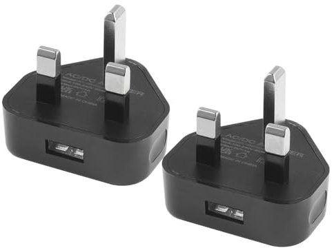 Security-01 2-Pack USB Charger Plug, 5V 1A 5W AC to DC Power Supply Adapter, Compatible with IP camera, Tablets, MP3 players, E-Readers, Smartphones, Power tools and more, Black
