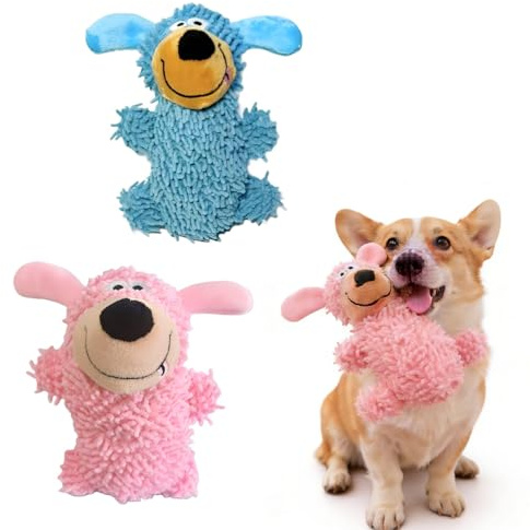 OPVYAEU Jouet pour chien indestructible 2 pièces, peluche anti-stress pour chiens, jouet calmant pour chiots et grands chiens, jeu interactif pour chien, Rose Bleu