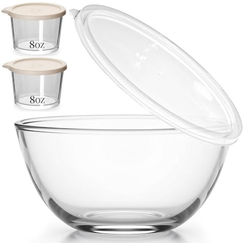 CD HOME Large Glass Bowl for Sourdough Bread Making with Lid, 5Quart Deep Big Glass Bowl Large Salad Bowl with 8oz Small Bowls(clear)