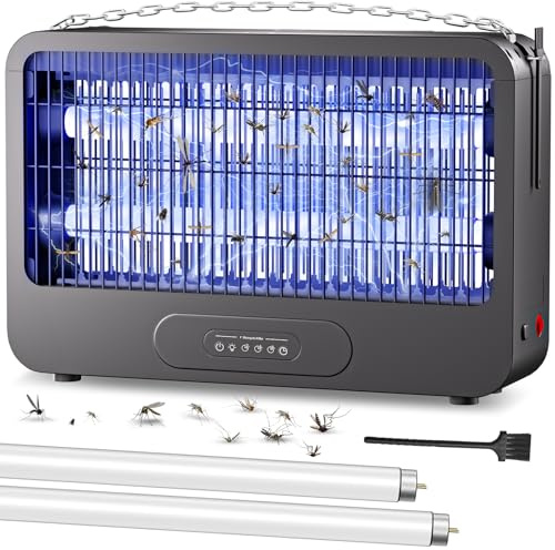 Elektrischer Insektenvernichter 20W 3500V UV elektrische Fliegenfalle & Fliegenfänger mit Fernbedienung und Timer, Insektenfalle Mückenlampe für Innen, Küche, Wohnzimmer und Garten, 2 Ersatz-UV-Lampen