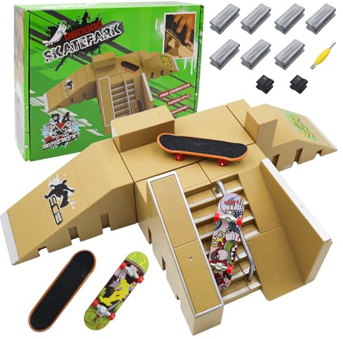 BEELUKY Finger Skate Ramp Set con Fingerboard 5-in-1 Finger Skate Park Kit Juego de Rampa para Monopatín para Niños Regalo de Cumpleaños