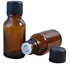 Lot de 6 flacons de voyage en verre avec bouchon intérieur et couvercle noir - Pots vides pour produits cosmétiques liquides (marron), 20 ml