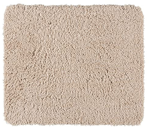 WENKO Badteppich Mélange Sand, 55 x 65 cm - Badematte, sicher, flauschig, fusselfrei, Polyester, 55 x 65 cm, Beige