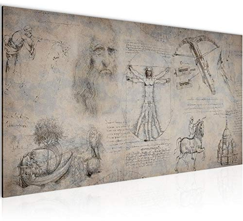 Runa Art Wandbild Leonardo Da Vinci 1 Teilig 100 x 40 cm Modern Bild auf Vlies Leinwand Alte meister Wohnzimmer Schlafzimmer Braun 008912b