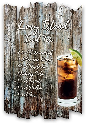 Wandbild Long Island Iced Tea Cocktail-Rezept aus Holz im Shabby Chic Landhaus-Stil - Holzschild Größe 30x20cm (Long Island Iced Tea)