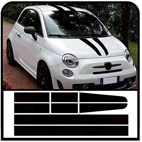 Adesivi fasce adesive strisce tuning fasce cofano tettino e baule compatibile con 500 ed altre auto (NERO)