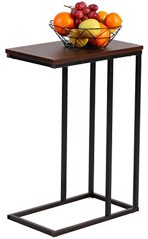 eSituro Beistelltisch, Couchtisch in C-Form, Nachttisch mit Tischplatte, Wohnzimmertisch 10 kg belastbar, Tisch aus E1-Holzwerkstoff Metall, 45x63.5x25 cm, Dunkelbuche SCD0015